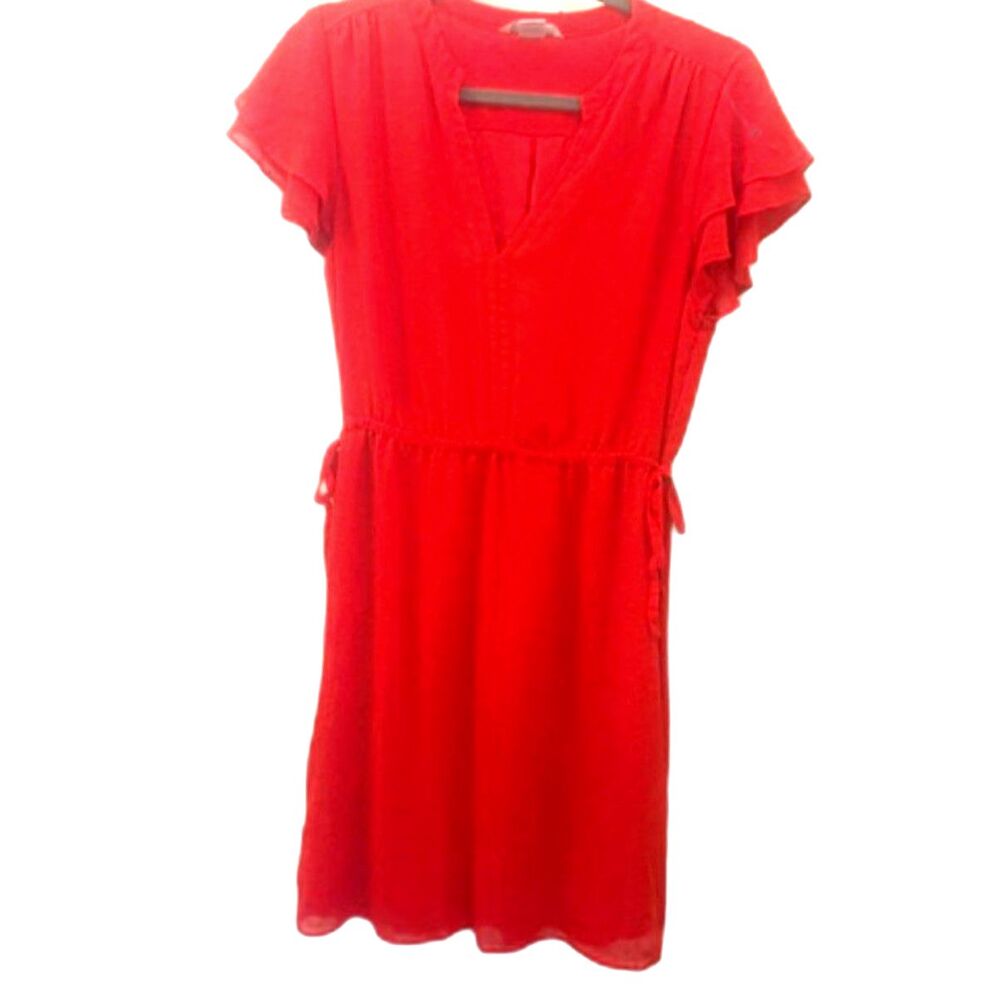 H&M Red Dress Size 10 Flutter Sleeve V-Neck Casual Summer Dress